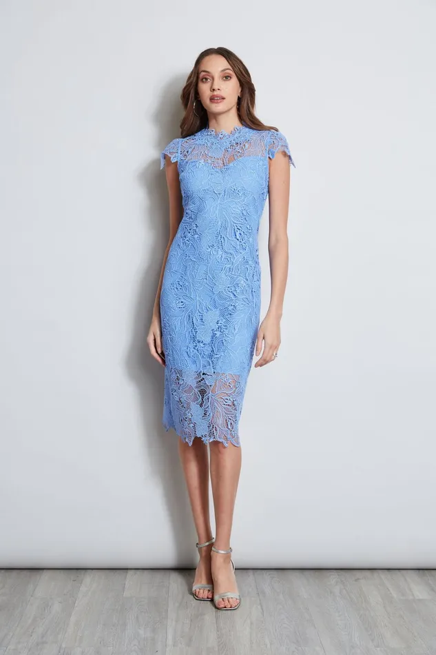 Outlet 8211 Women Dresses and Jumpsuits Elie Tahari Lace Applique Midi Dress Horizon Blue Outlet 8211 Women Dresses and Jumpsuits Elie Tahari Lace Applique Midi Dress Horizon Blue