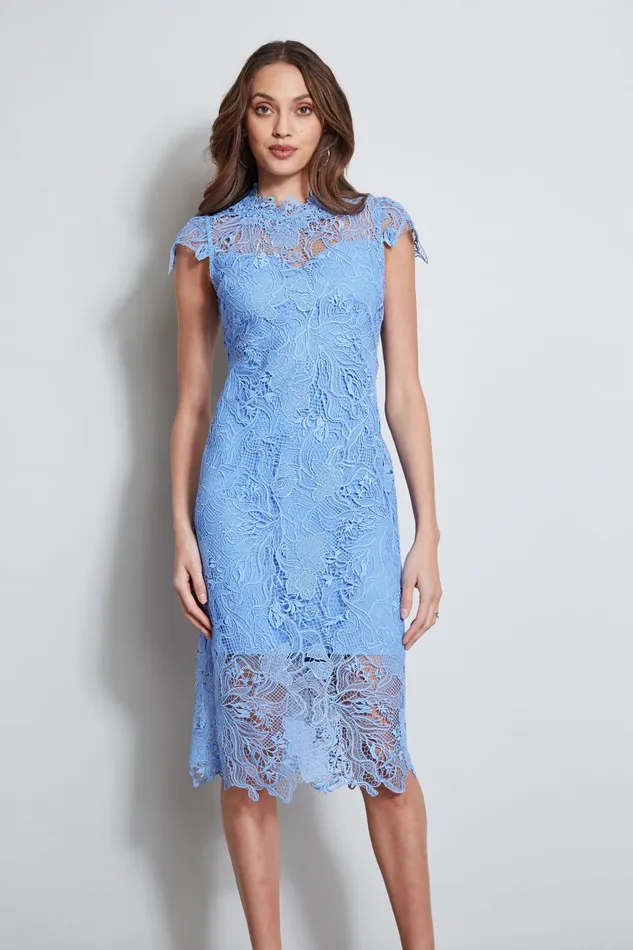 Outlet 8211 Women Dresses and Jumpsuits Elie Tahari Lace Applique Midi Dress Horizon Blue