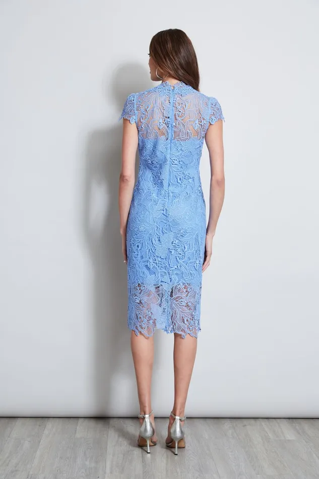 Outlet 8211 Women Dresses and Jumpsuits Elie Tahari Lace Applique Midi Dress Horizon Blue