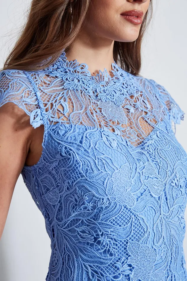 Outlet 8211 Women Dresses and Jumpsuits Elie Tahari Lace Applique Midi Dress Horizon Blue