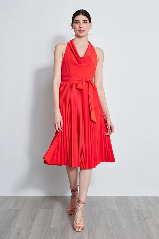 Outlet 8211 Women Dresses and Jumpsuits Elie Tahari Pleated Cowl Midi Dress Agave