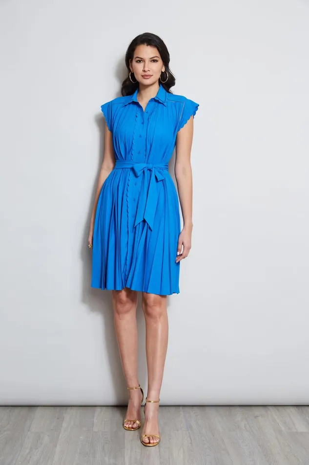 Outlet 8211 Women Dresses and Jumpsuits Elie Tahari Pleated Scallop Dress Blue Ivy