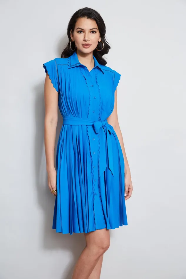 Outlet 8211 Women Dresses and Jumpsuits Elie Tahari Pleated Scallop Dress Blue Ivy