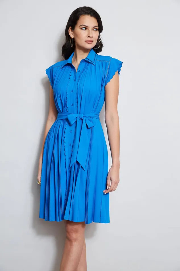 Outlet 8211 Women Dresses and Jumpsuits Elie Tahari Pleated Scallop Dress Blue Ivy