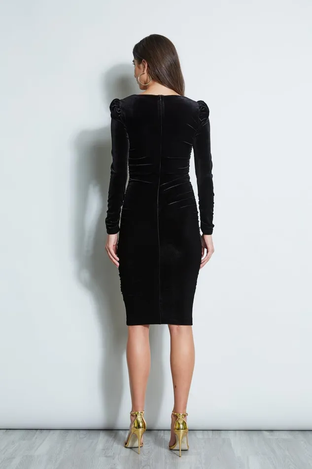 Outlet 8211 Women Dresses and Jumpsuits Elie Tahari Ruched Velvet Square Neck Dress Black