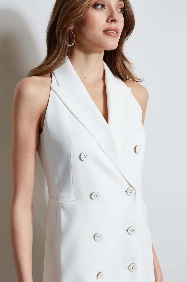 Outlet 8211 Women Dresses and Jumpsuits Elie Tahari Sleeveless Double Breasted Blazer Dress Foam