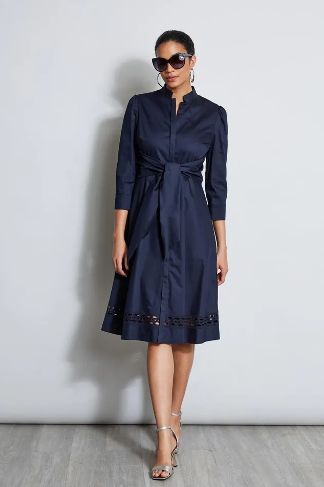 Outlet 8211 Women Dresses and Jumpsuits Elie Tahari Tie Cotton Midi Dress Stargazer