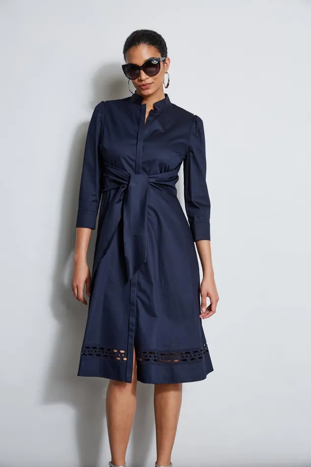 Outlet 8211 Women Dresses and Jumpsuits Elie Tahari Tie Cotton Midi Dress Stargazer