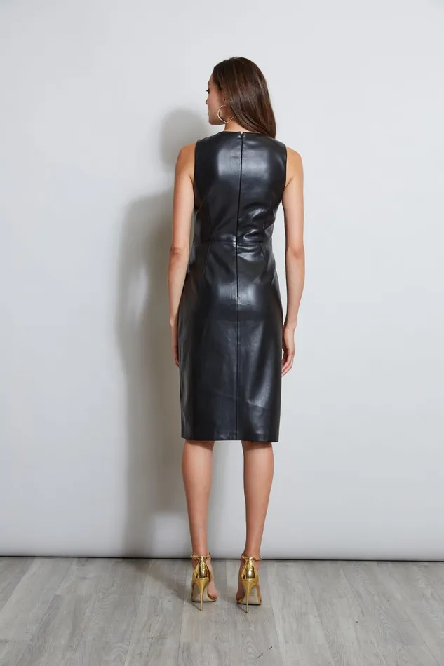 Outlet 8211 Women Dresses and Jumpsuits Elie Tahari Vegan Leather Ruched Wrap Dress Noir