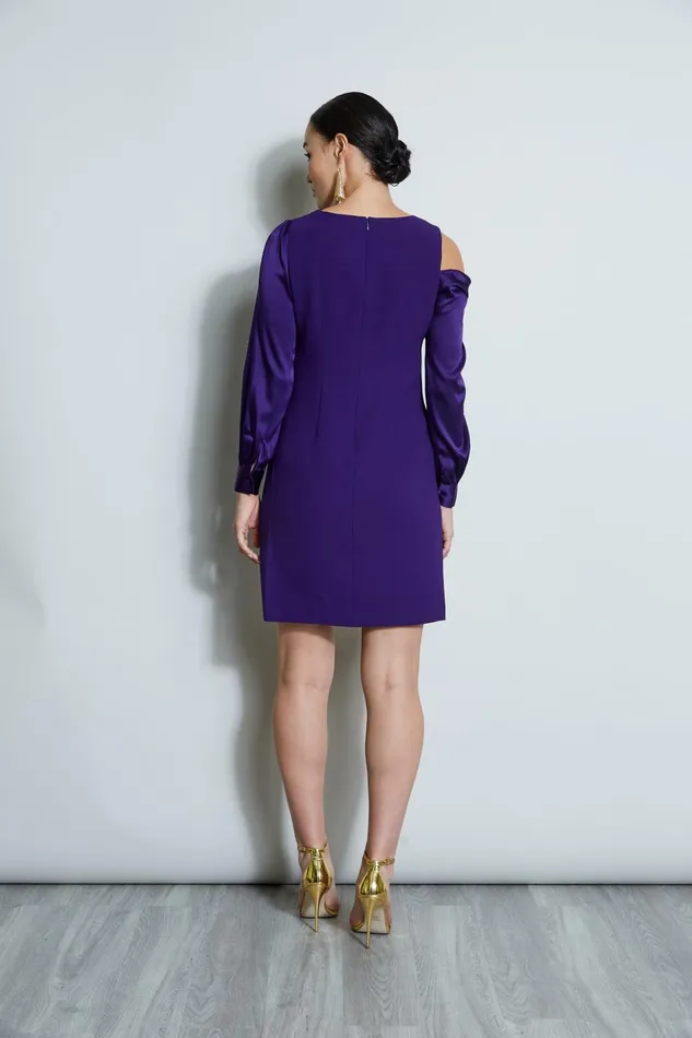 Outlet 8211 Women Long Sleeve Dresses Elie Tahari Draped Satin Shoulder Dress Winter Plum