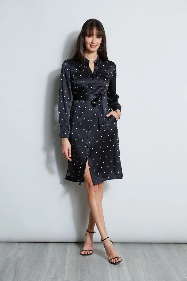 Outlet 8211 Women Long Sleeve Dresses Elie Tahari Silk Cube Dot Shirt Dress Blackfoam