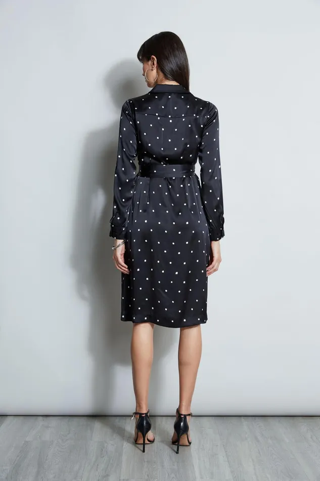 Outlet 8211 Women Long Sleeve Dresses Elie Tahari Silk Cube Dot Shirt Dress Blackfoam