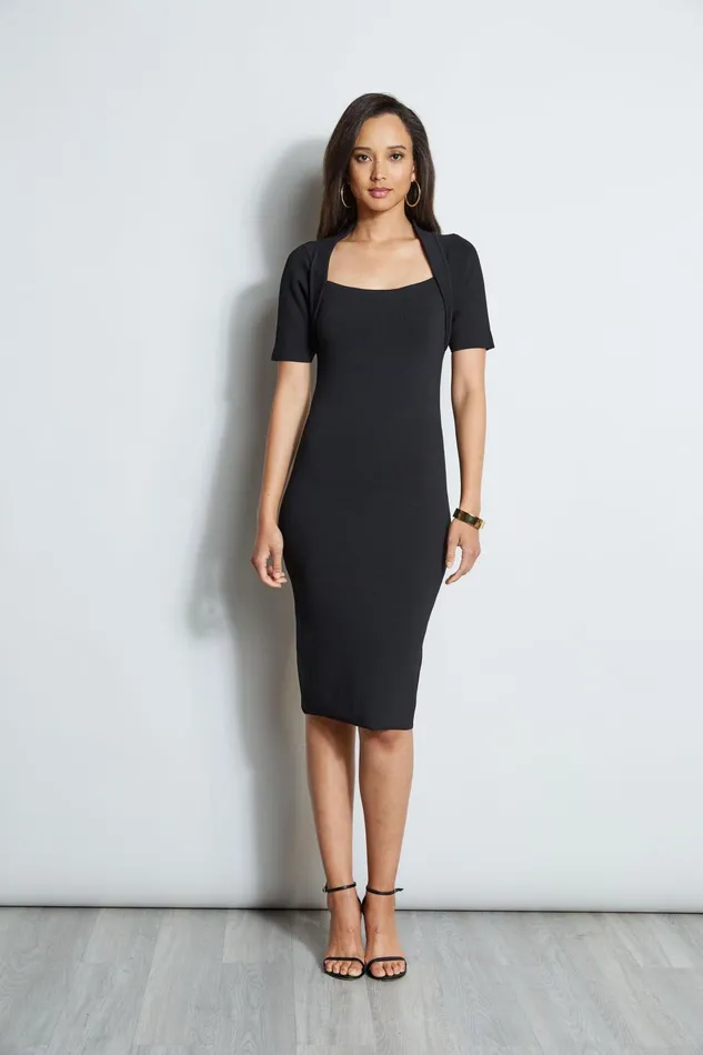 Outlet 8211 Women Midi Dresses Elie Tahari Contour Sweater Dress Black