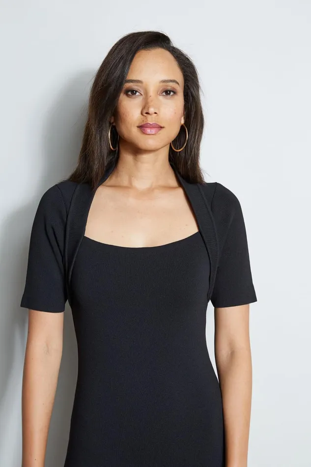 Outlet 8211 Women Midi Dresses Elie Tahari Contour Sweater Dress Black