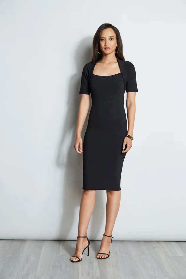 Outlet 8211 Women Midi Dresses Elie Tahari Contour Sweater Dress Black