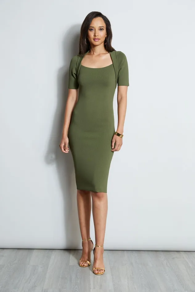 Outlet 8211 Women Midi Dresses Elie Tahari Contour Sweater Dress Tuscan