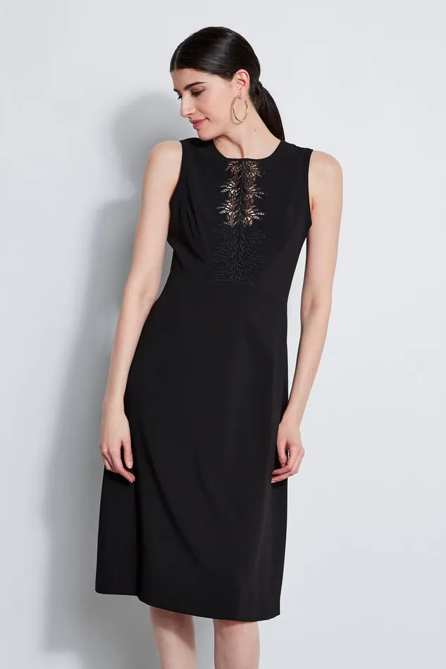 Outlet 8211 Women Midi Dresses Elie Tahari Lace Applique Midi Dress Black