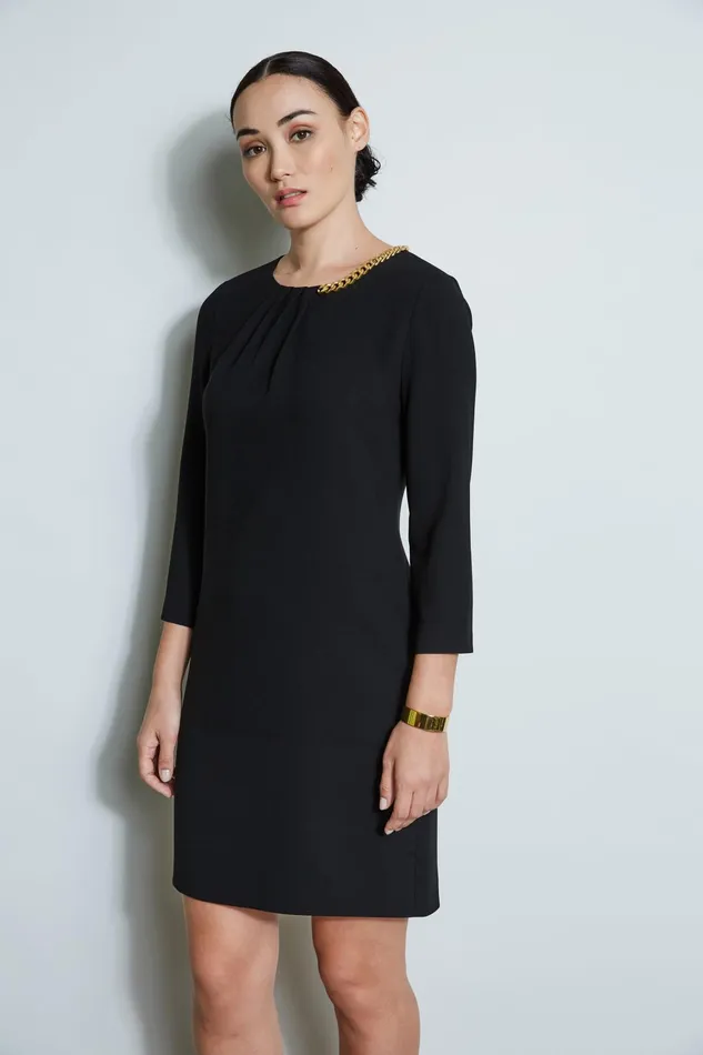 Outlet 8211 Women Short Dresses Elie Tahari Chain Shift Dress Black