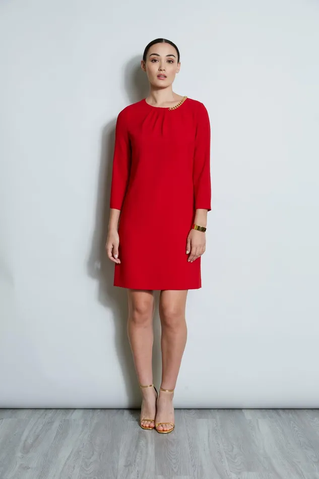 Outlet 8211 Women Short Dresses Elie Tahari Chain Shift Dress Flame Red