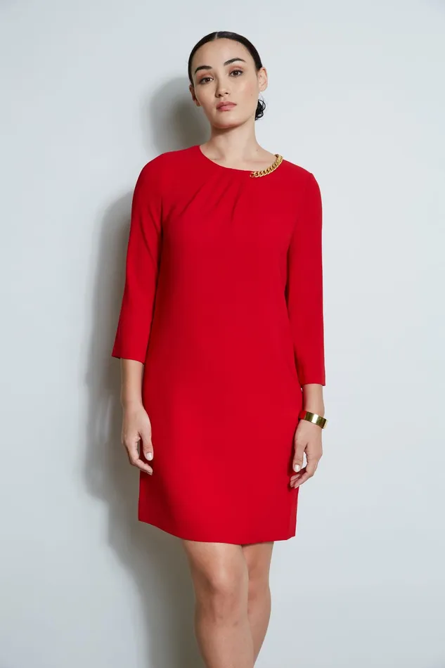 Outlet 8211 Women Short Dresses Elie Tahari Chain Shift Dress Flame Red
