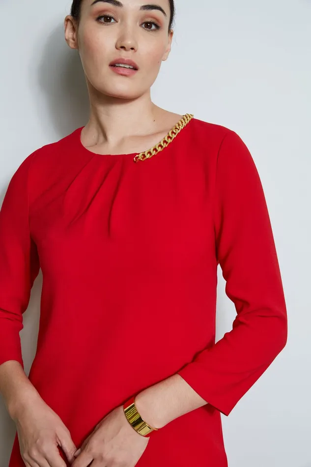 Outlet 8211 Women Short Dresses Elie Tahari Chain Shift Dress Flame Red