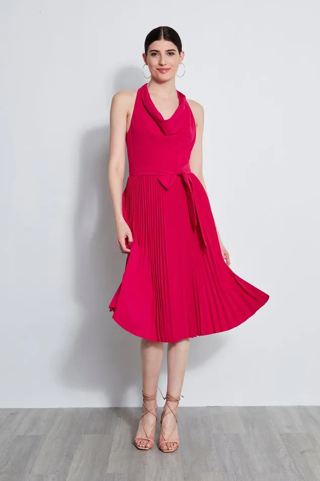 Outlet 8211 Women Short Dresses Elie Tahari Pleated Cowl Midi Dress Cyclamen