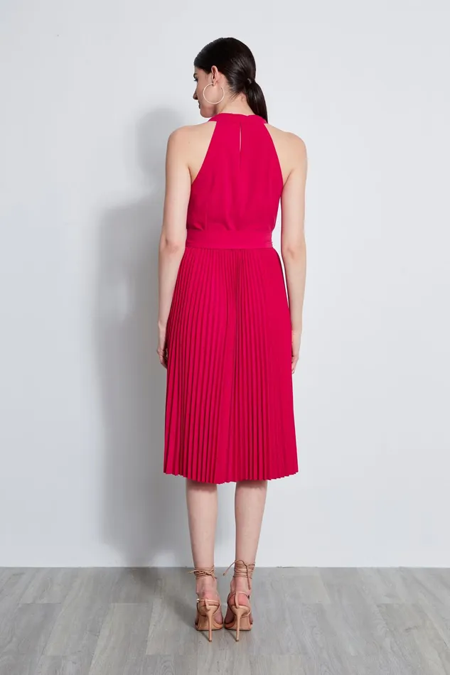 Outlet 8211 Women Short Dresses Elie Tahari Pleated Cowl Midi Dress Cyclamen