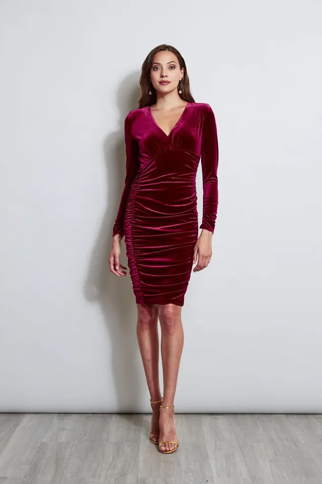 Outlet 8211 Women Short Dresses Elie Tahari VNeck Ruched Velvet Dress Bordeaux