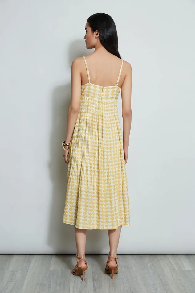Outlet 8211 Women Sleeveless Dresses Elie Tahari Diamond Soft Pleat Midi Dress Cape Diamond Arch Print
