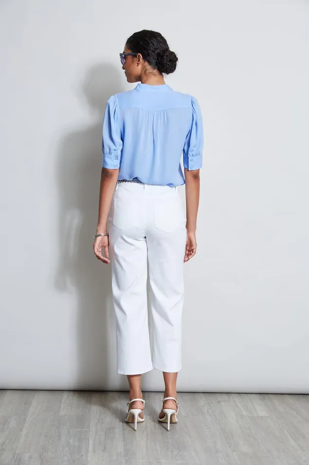 Outlet 8211 Women Tops Elie Tahari Short Sleeve Silk Utility Shirt Horizon Blue