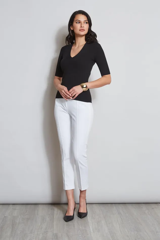 Outlet 8211 Women Tops Elie Tahari Short Sleeve VNeck Rib Sweater Noir