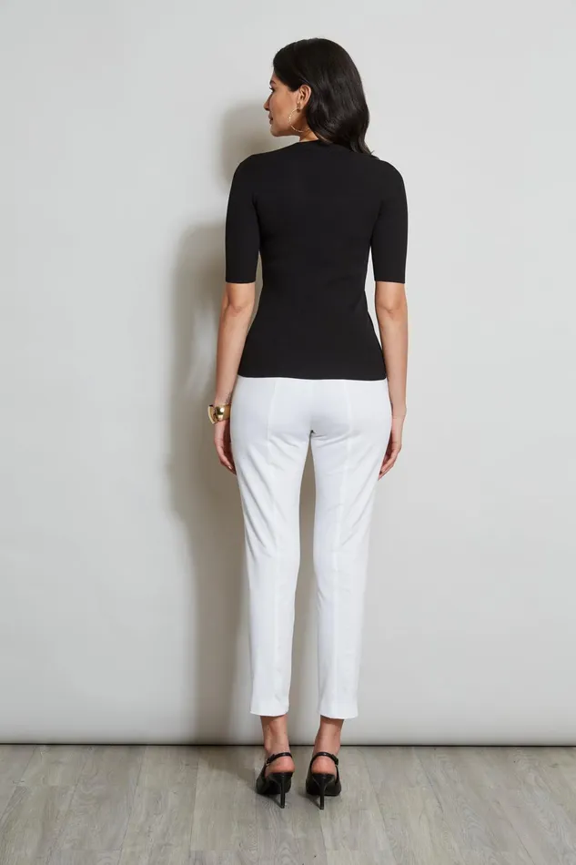 Outlet 8211 Women Tops Elie Tahari Short Sleeve VNeck Rib Sweater Noir