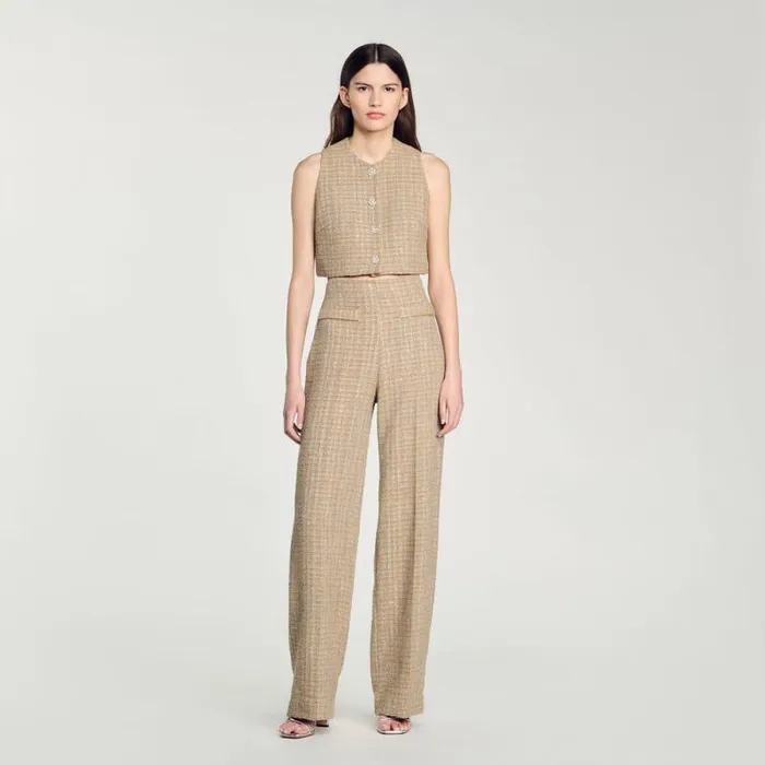 Pants and Shorts Women SANDRO Straightleg Tweed Trousers Camel