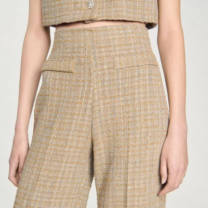 Pants and Shorts Women SANDRO Straightleg Tweed Trousers Camel