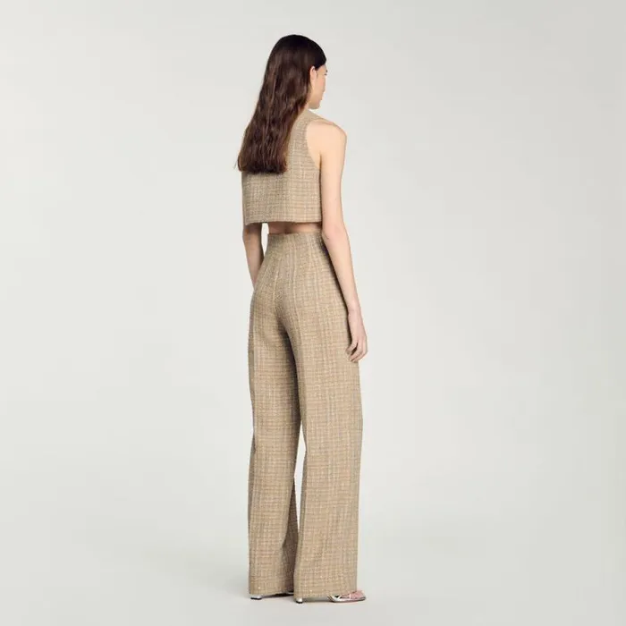 Pants and Shorts Women SANDRO Straightleg Tweed Trousers Camel