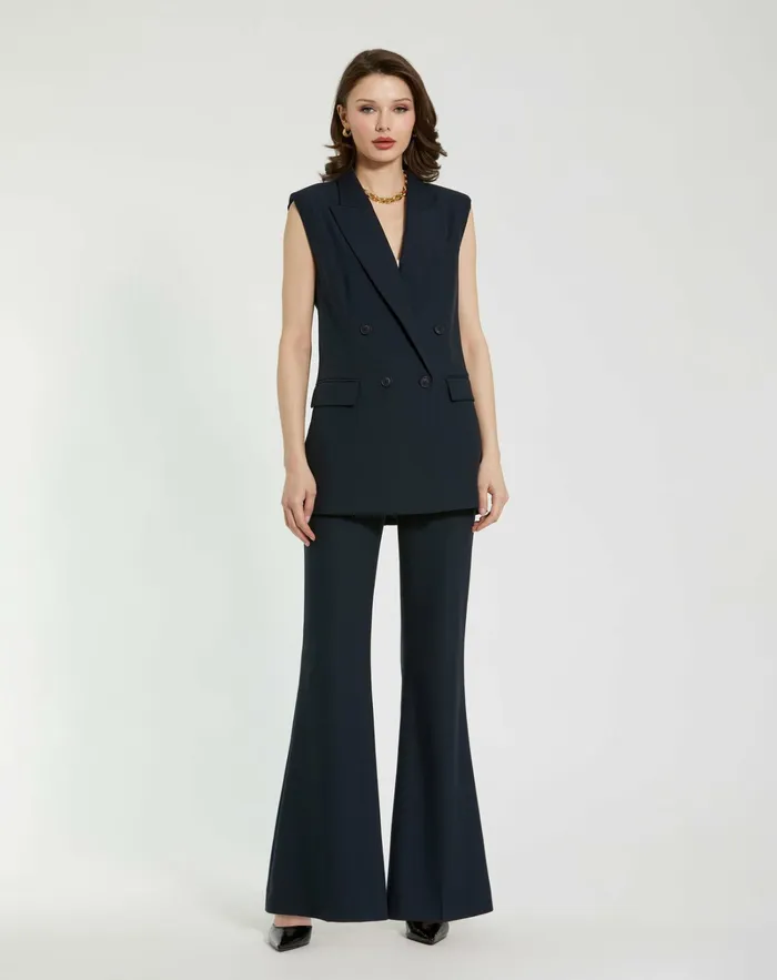 Pants Navy Classic Crepe Flared Trouser Pant 8211 FINAL SALE Navy 8211 Mac Duggal Women