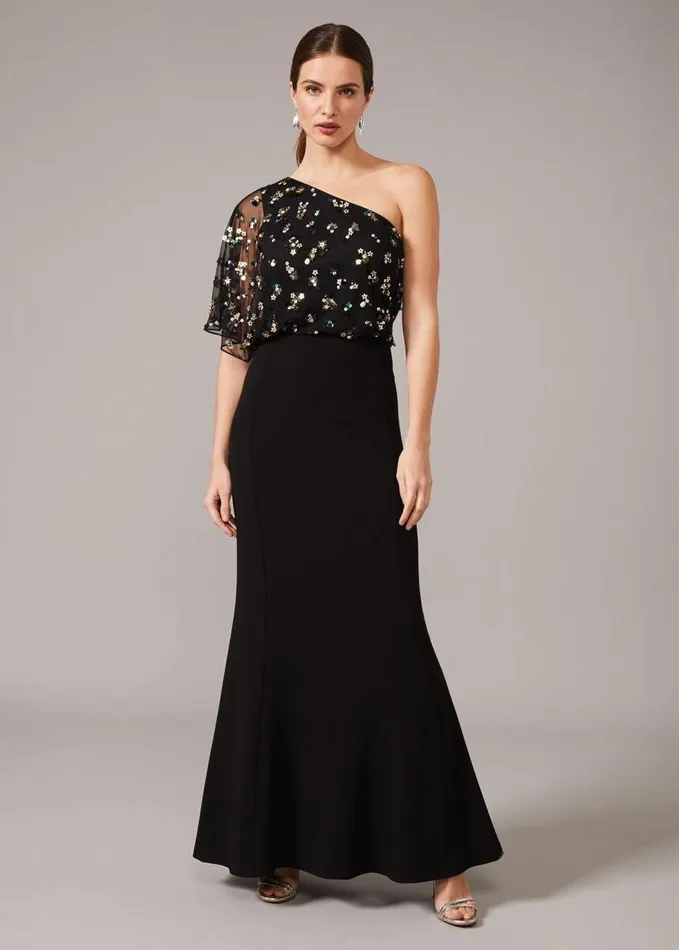 Phase Eight Adele Sequinned One Shoulder Dress Black Women Dresses
