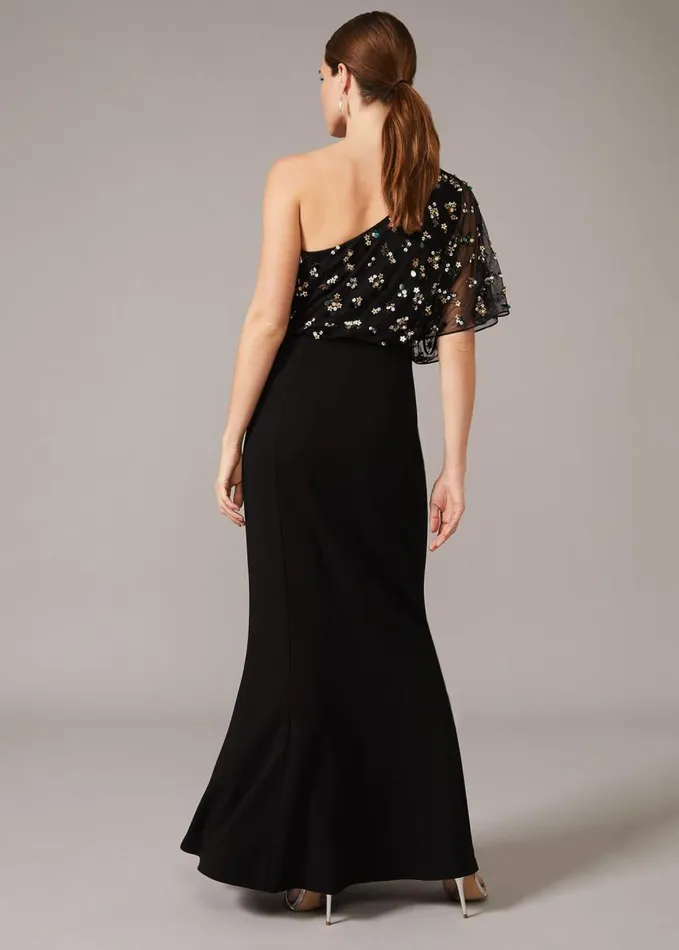 Phase Eight Adele Sequinned One Shoulder Dress Black Women Dresses