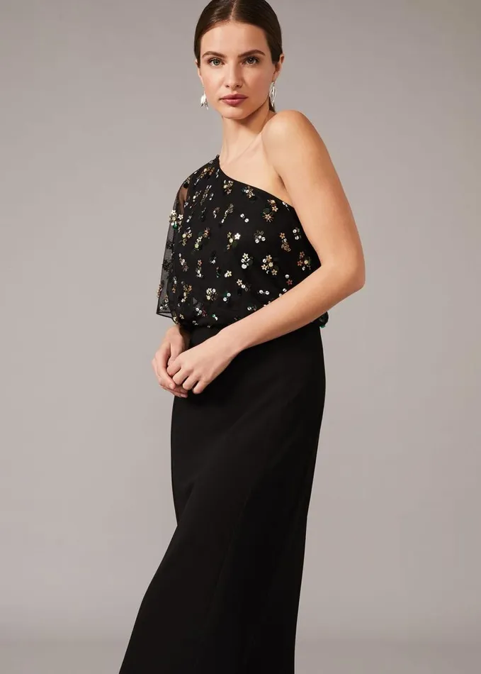 Phase Eight Adele Sequinned One Shoulder Dress Black Women Dresses