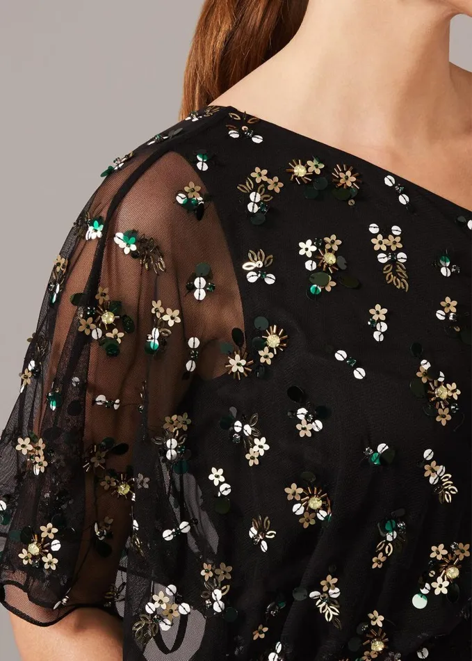 Phase Eight Adele Sequinned One Shoulder Dress Black Women Dresses