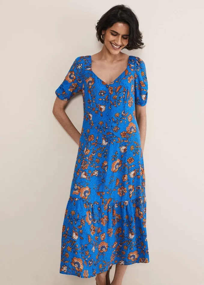 Phase Eight Adriel Paisley Midi Dress Bluesorange Women Dresses