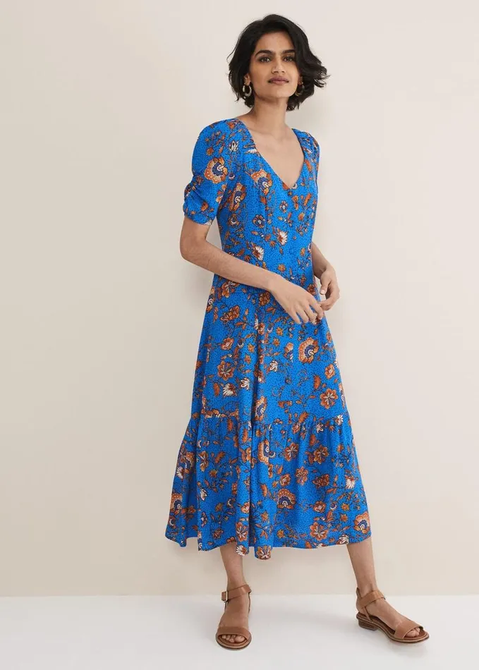 Phase Eight Adriel Paisley Midi Dress Bluesorange Women Dresses