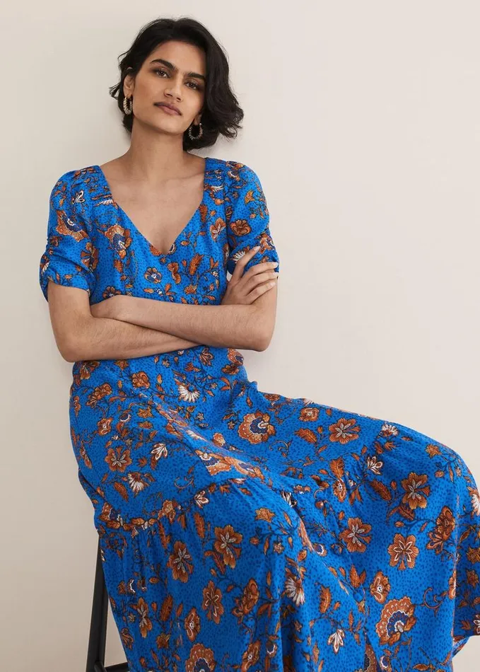 Phase Eight Adriel Paisley Midi Dress Bluesorange Women Dresses