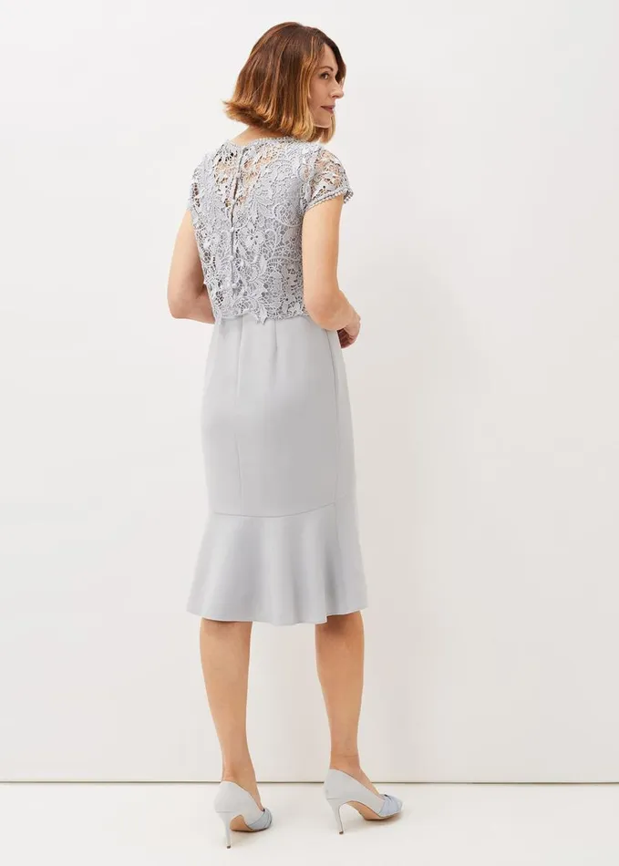Phase Eight Alisha Double Layer Lace Peplum Dress Mineral Women Dresses
