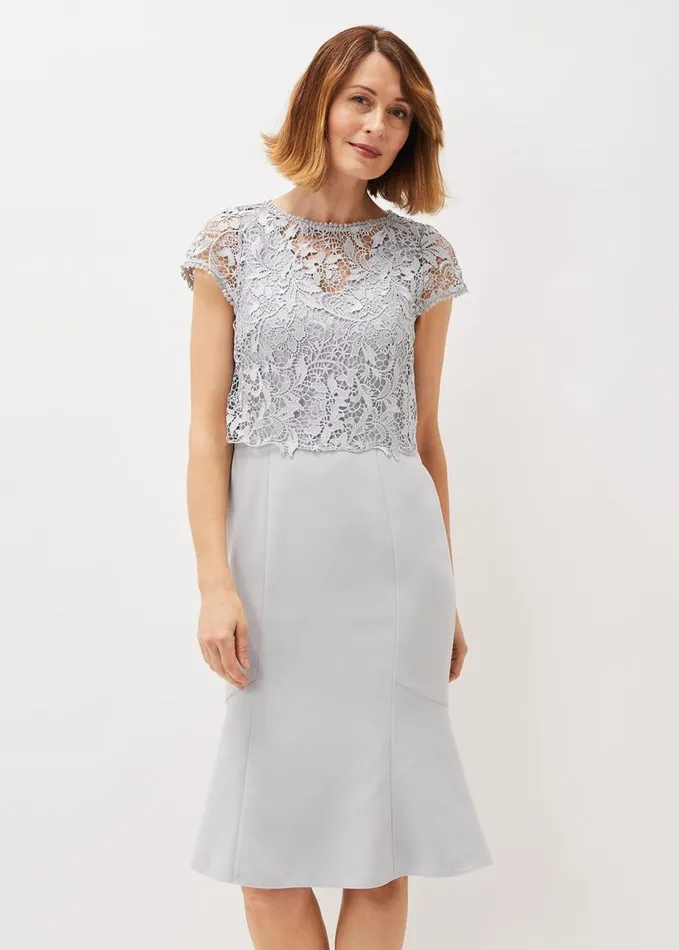 Phase Eight Alisha Double Layer Lace Peplum Dress Mineral Women Dresses