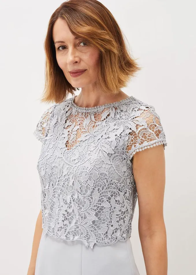Phase Eight Alisha Double Layer Lace Peplum Dress Mineral Women Dresses