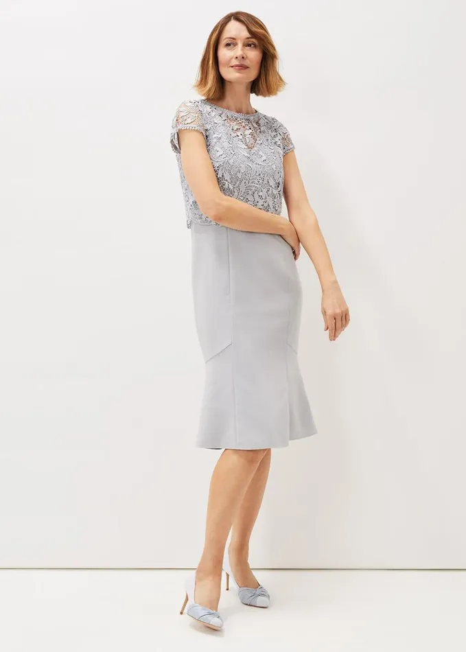 Phase Eight Alisha Double Layer Lace Peplum Dress Mineral Women Dresses