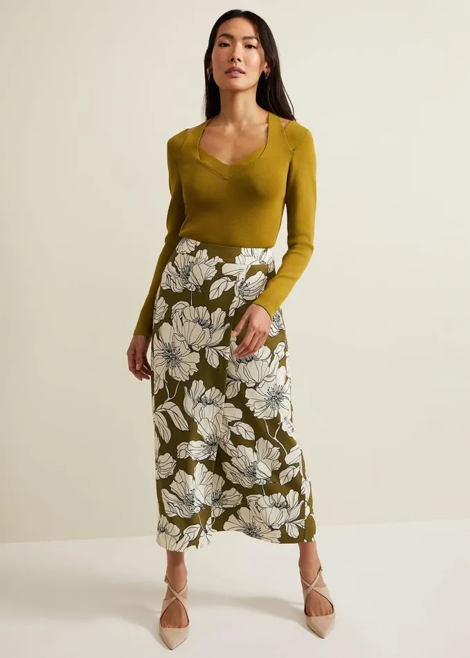 Phase Eight Amalia Floral Midi Skirt Green Women Skirts