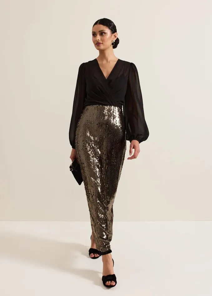 Phase Eight Aniya Sequin Long Sleeved Maxi Dress Blackmulti Women Dresses
