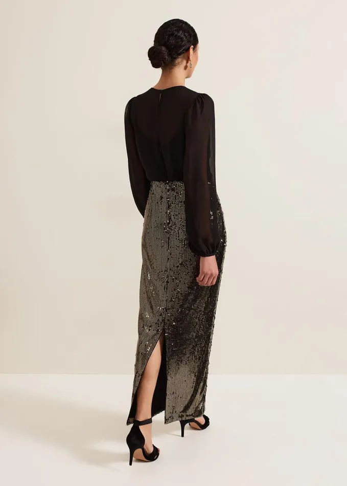 Phase Eight Aniya Sequin Long Sleeved Maxi Dress Blackmulti Women Dresses